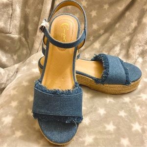 NWT Denim and Cork Wedges